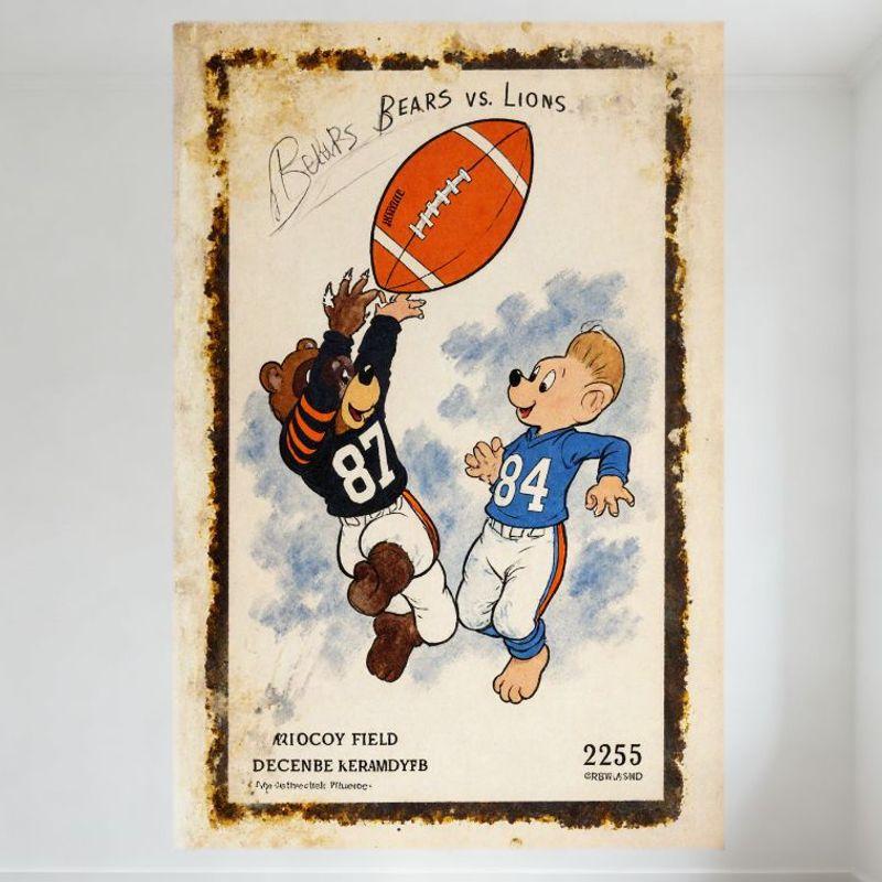 

Vintage Bears vs Lions Football Game Metal Tin Sign Retro Cartoon Illustration Collectible Art Wall Decor for Bar Pub Home Cafe 20x30cm（7.8x11.8inch）