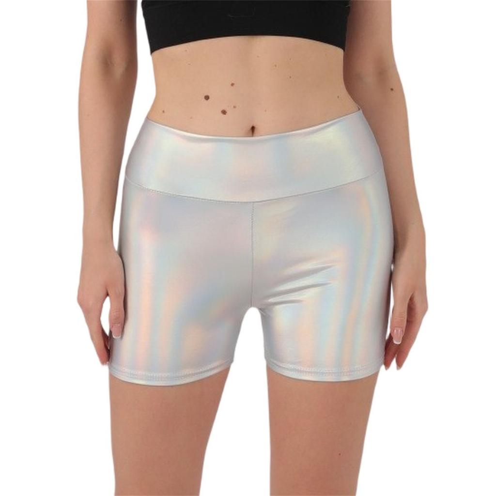 Shorts de Yoga Extensibles Taille Haute pour Femmes Aspect Brillant Shorts de Sport Biker pour Tenue de Sport Danse Course à Pied Vélo