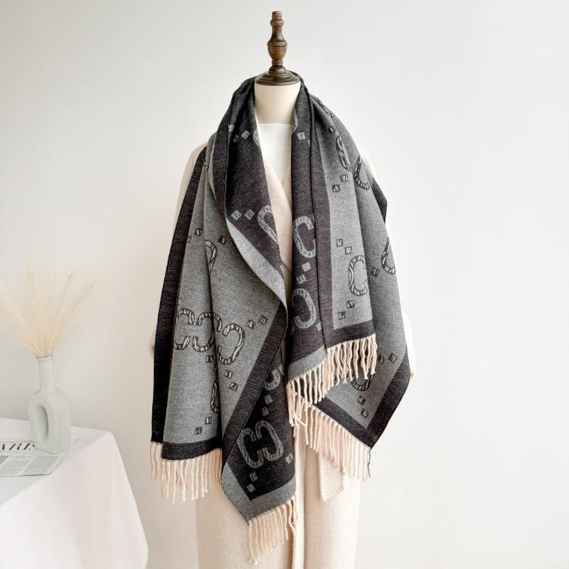 New autumn and winter letter CC imitation cashmere fringed double-sided scarf light luxury high-end air conditioner shawl warm scarf women