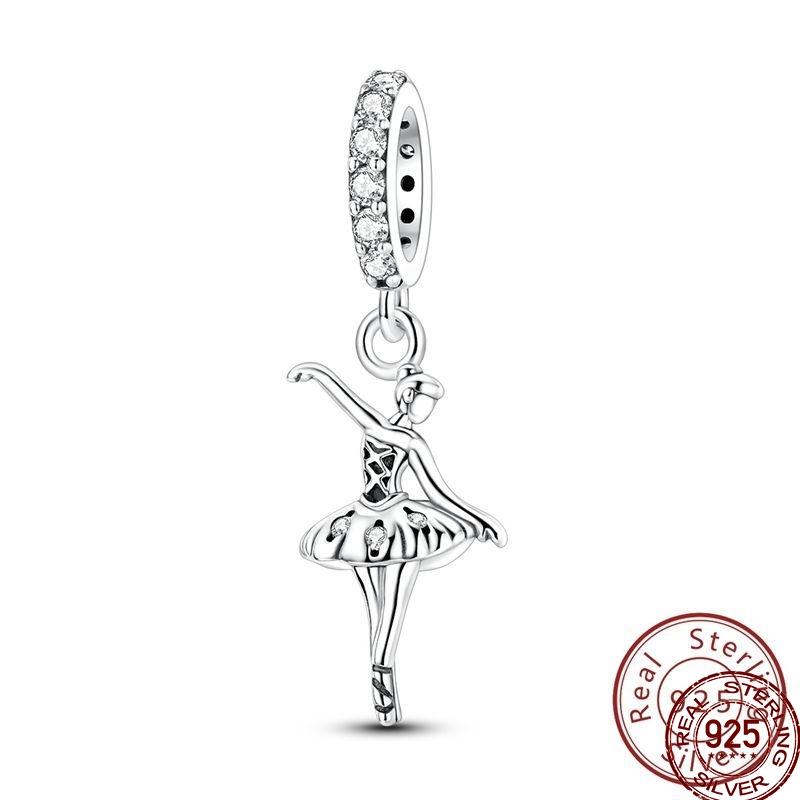 100% Copper Pink Gem Dolphin Charms Beads Horseshoe Cat Ballet Pendant Fit Original Bracelet Diy For Women Jewelry