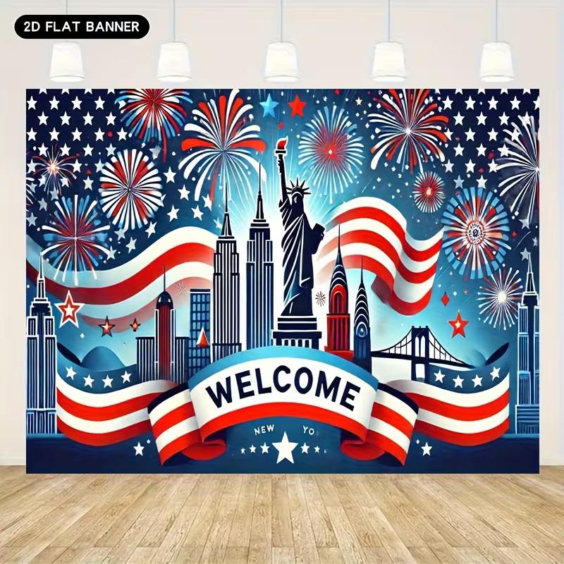 2D Statue of Liberty & Skyline Backdrop for USA Celebrations & Welcome Parties