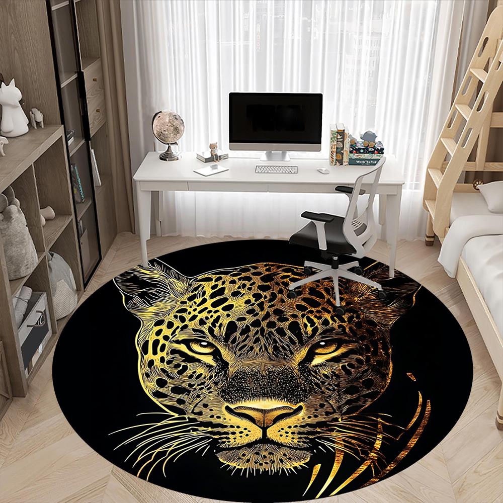 1pc Leopard Print Office Round Area Rug, Indoor Mat Suitable ForOffice, Under Office Chairs Bedroom Living Room Home Decor T195