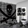 Black Skull Skeleton Printed Shower Curtain Set Horrible Halloween Festival Bathroom Curtain Sets Decor Pedestal Rug Lid Carpet