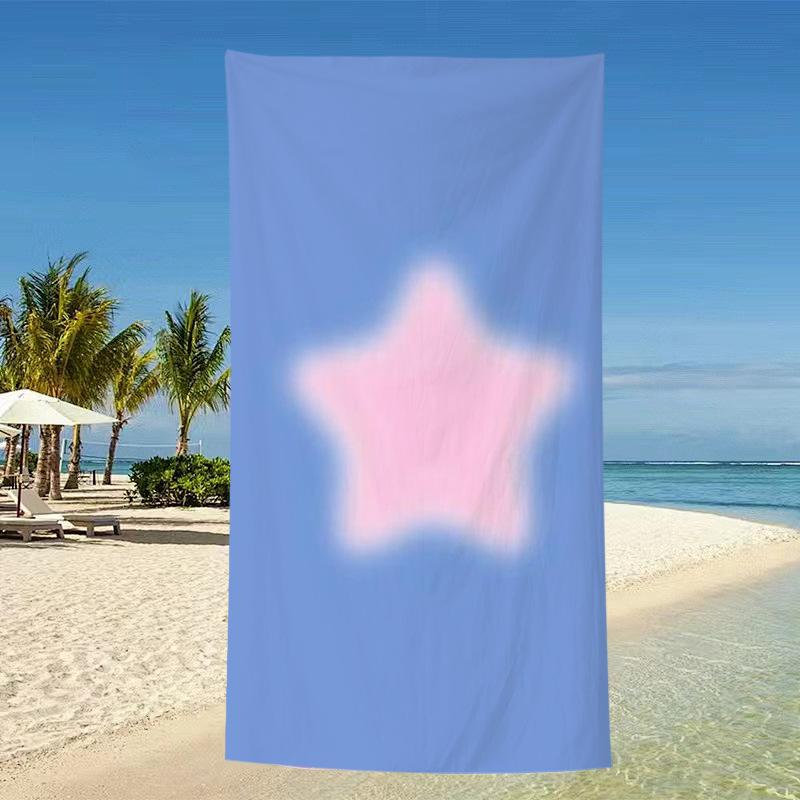 Pastel Blue Pink Gradient Star Beach Towel Minimalist Aesthetic Print Quick Dry Towel for Girls