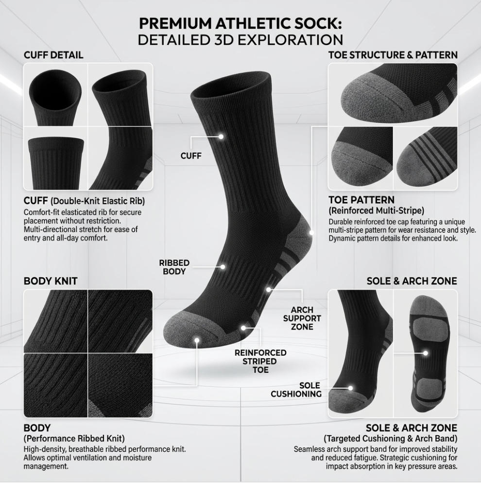 12 Pairs Of Men'S Thick And Warm Stockings - Thick Sole Cushioning For Winter And All Season Wear, Black And Gray Striped Sports
