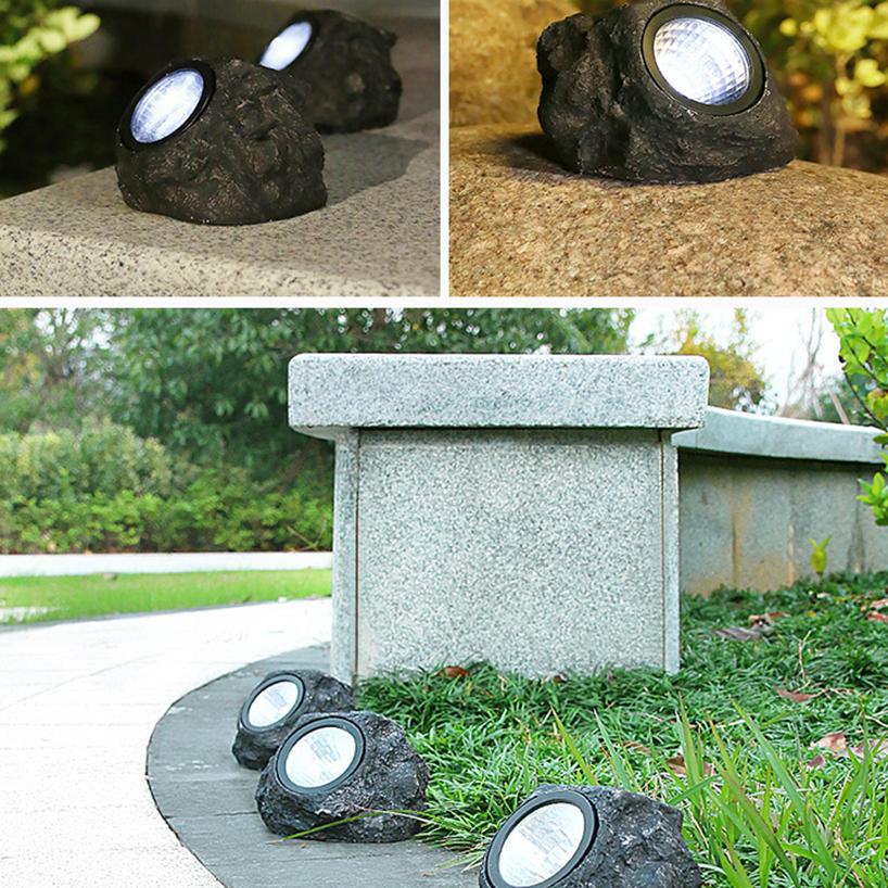 1PC Solar Outdoor Lights 4 Small LED Beads Garden Waterproof Faux Stone Spotlights for Patio Lawn Landscape Decoration Lamp