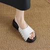 Krazing Pot Horsehair Natural Fur Summer Size 42 European Design Thick Bottom Flat Platform Women Superstar Peep Toe Sandals
