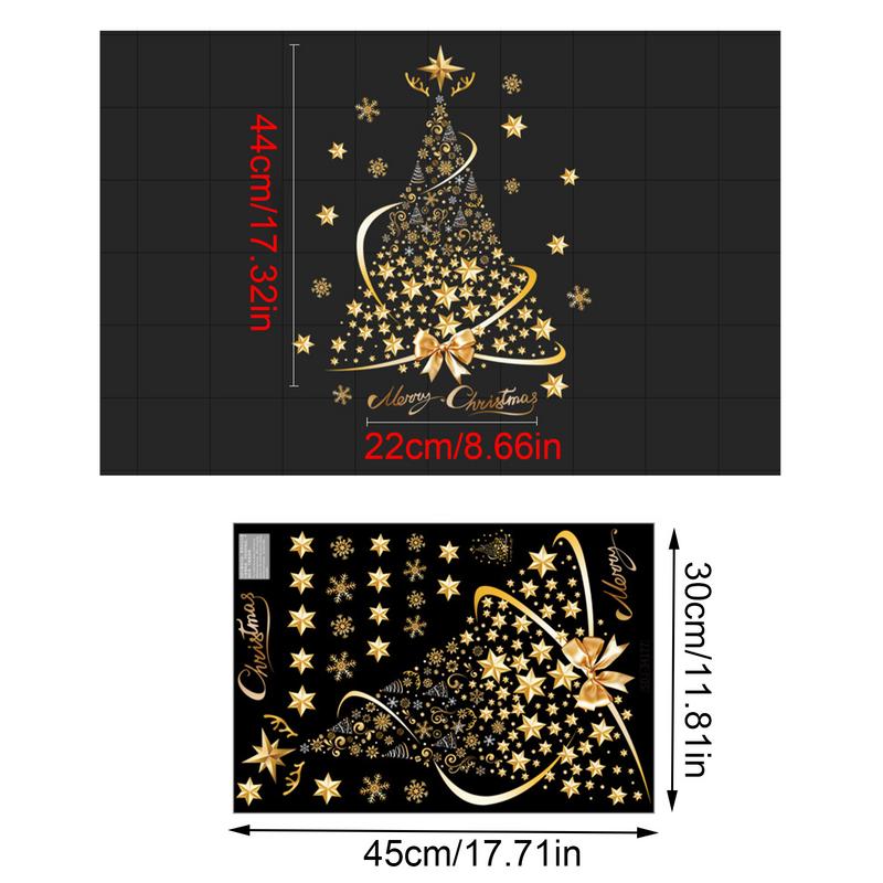 New Christmas Decoration Window Stickers Gold Xmas Tree Merry Christmas Mirror Sticker Xmas Tree Window Glass Sticker New Year