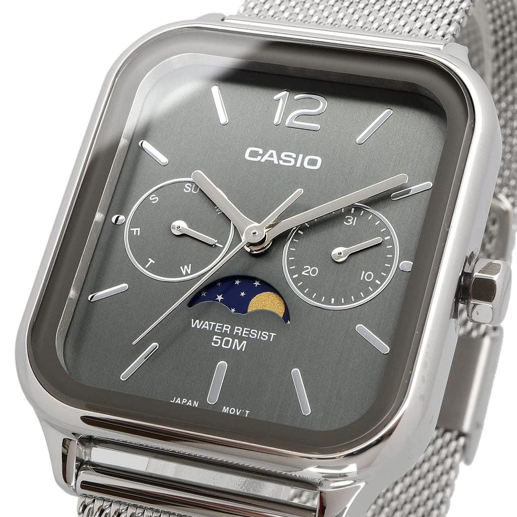 Casio Standard Moon Phase Analog Men's Watch MTP -M305D-4AV Metal Band Wine Red / -M305M-8AV Metal Mesh Band Dark Gray (Imported)