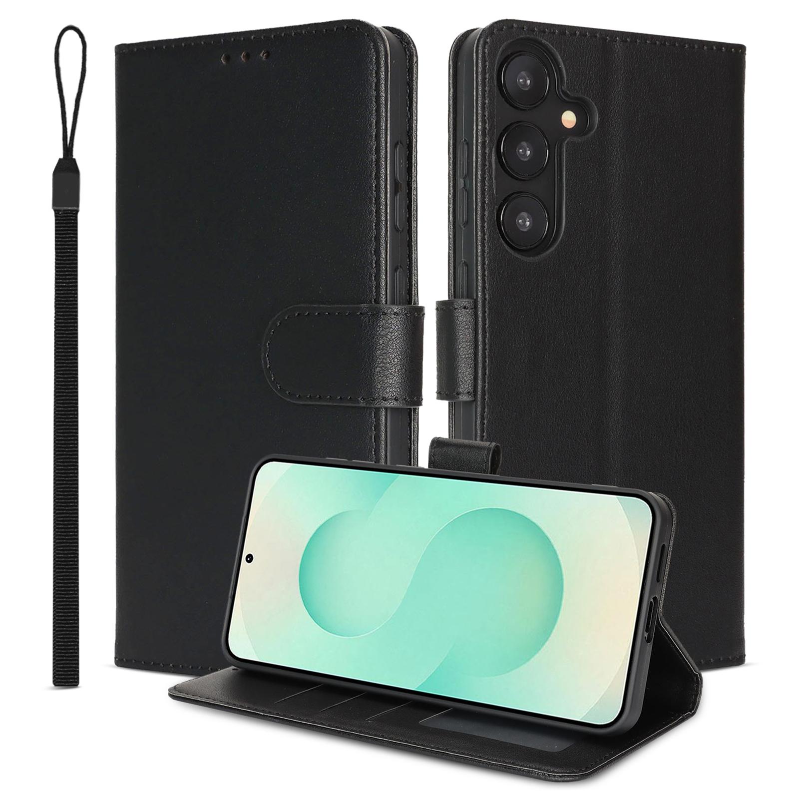 

For Samsung Galaxy A35 5G Case RFID Blocking Flip Leather Phone Cover with Wrist Strap Black