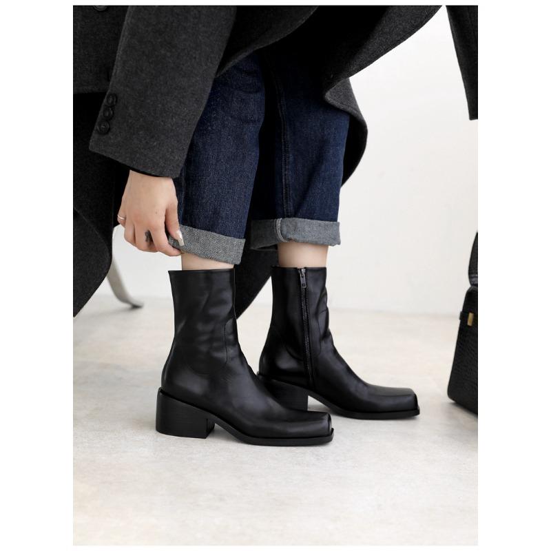 

Square head fried street small short boots women s Jin Min xi medium boots thick heel Martin boots autumn and winter thin boots ankle boots 40