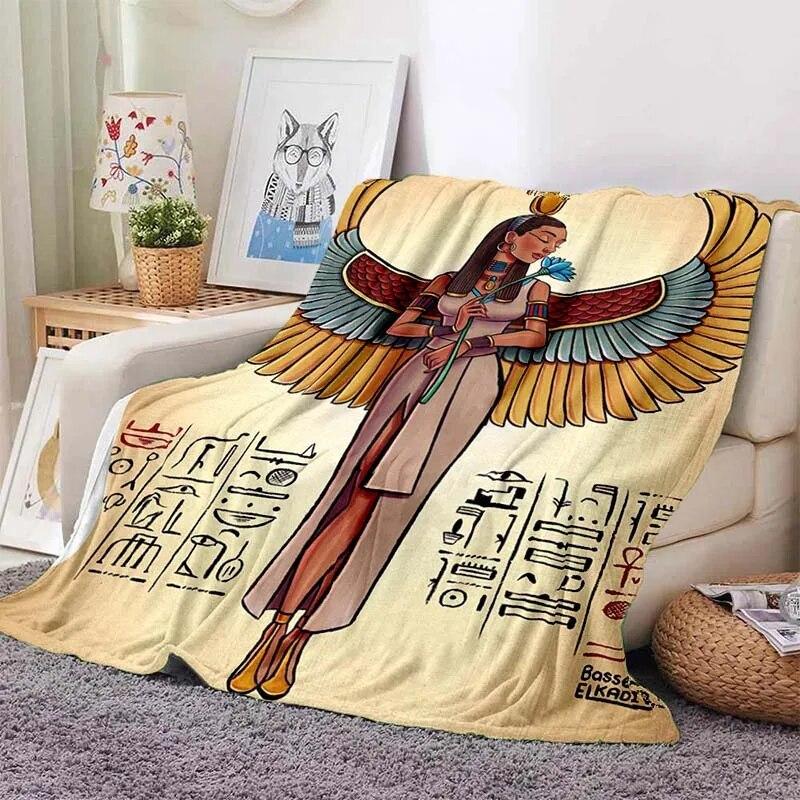 Ancient Egyptian Elements Print Blanket, For Sofa Couch Office Bed Camping , Multi-purpose Gift Blanket For All Season Clear