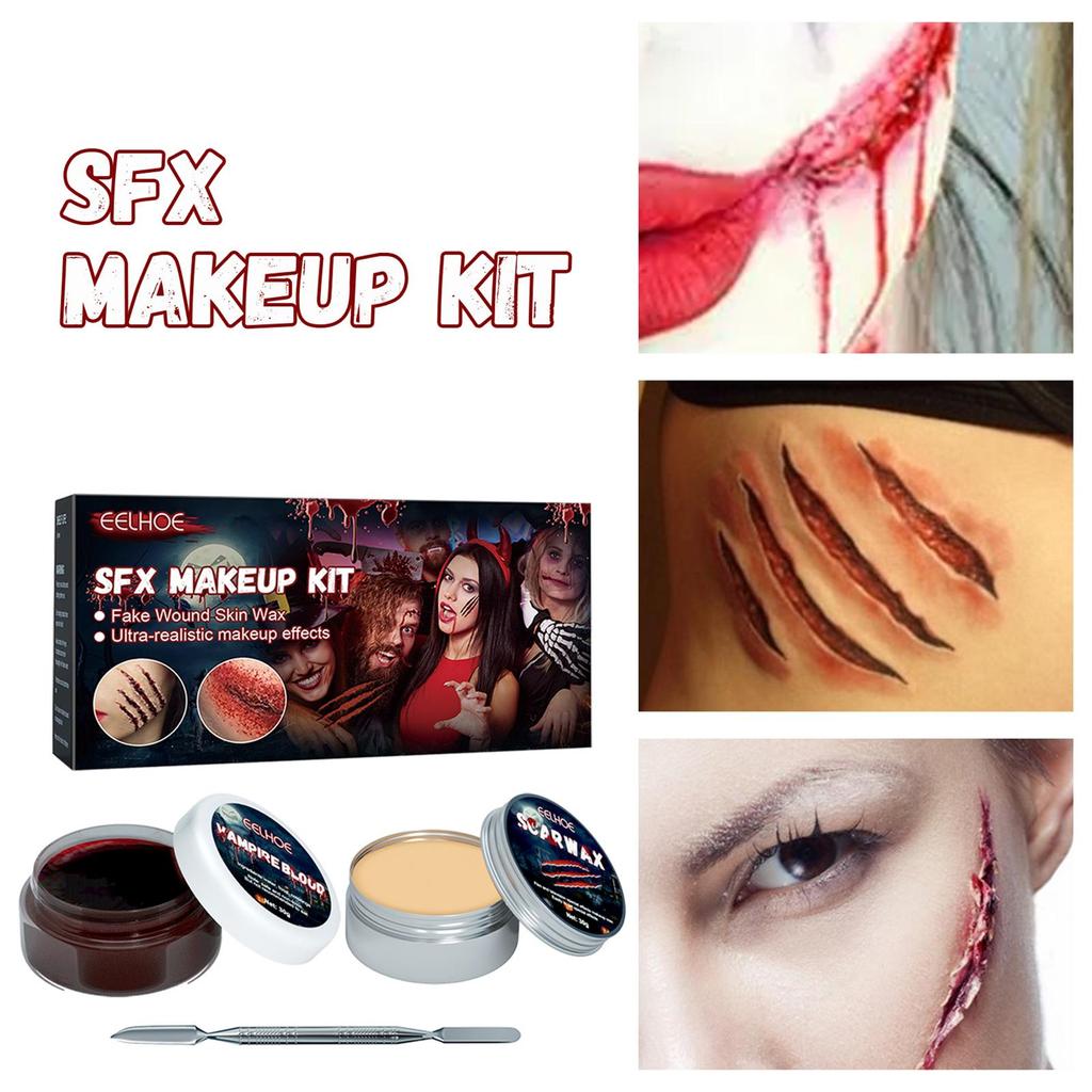 Makeup Kit Scars Wax Halloween Special Effects Stage Wound Wax Plasma Wax With Fake Sponge Wood H5D3