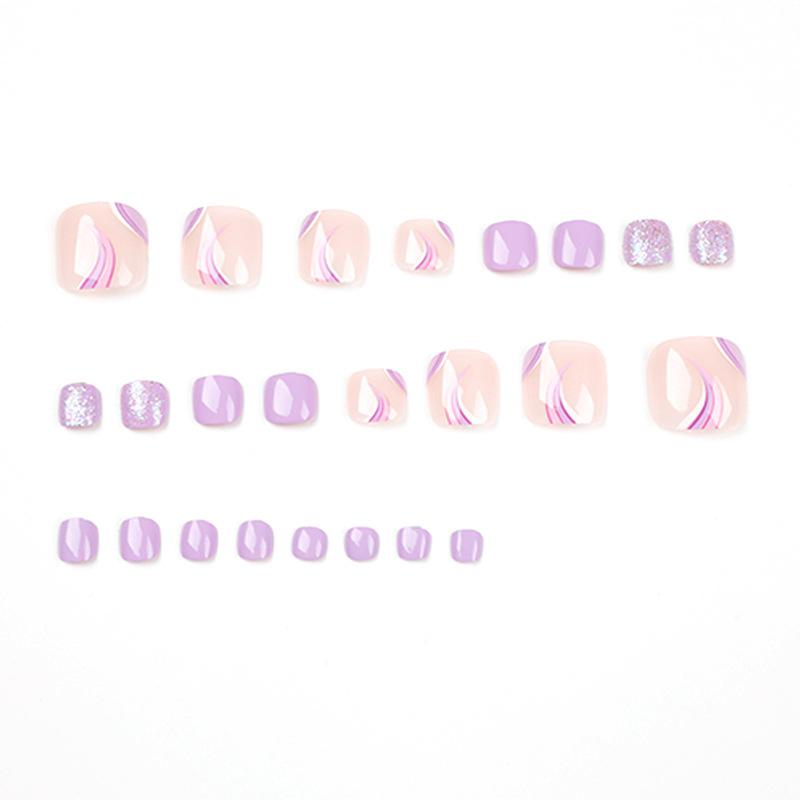 Purple foot nail glitter line nail piece nail piece, wearing nail nail nail piece Finished wearable nail piece
