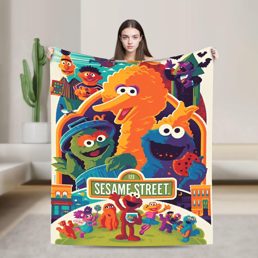 Warm Soft Blanket Travel Office Cookie Monster Elmo Throw Blanket  Flannel Bedspread For Outdoor Funny Sofa Bed Cover