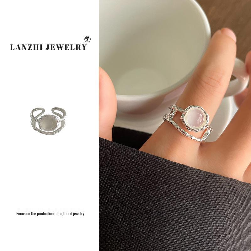 

Кольцо из высококачественного лунного камня серебристого цвета Lan Zhi для женщин - В стиле Инс, не тускнеющее ювелирное изделие из стерлингового серебра 925 пробы. Adjustable Opening