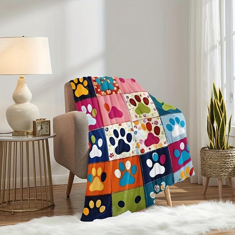 Bunte Haustierpfoten Patchwork Flanelldecke 2D Einzelmotiv Gemütliche Wohnkultur Weiches Accessoire Warm Funktional Haustier-Thema Attraktiv