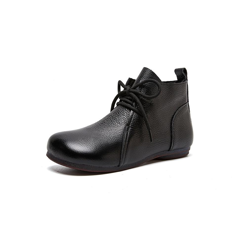 Leather Short Boots Women's Autumn Flat Boots Woman Shoes Beef Tendon Soft Bottom Non-slip Lace Up Ankle Boots for Women