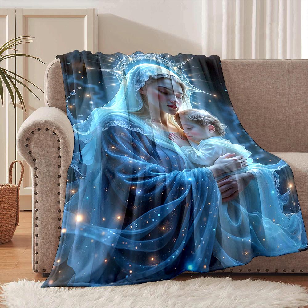 1PC Blessed Virgin Mary Print Blanket Warm Soft and Comfortable Home Travel Blanket Sofa Bedding Camping Cover Blanket for Gifts