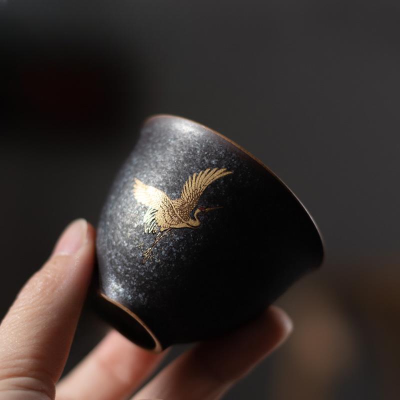 Silver Spot Black Ceramic Tea Cup Vintage Rough Ceramic Small Teacup Tea Marigold Household Ceramic Kung Fu Tea Set