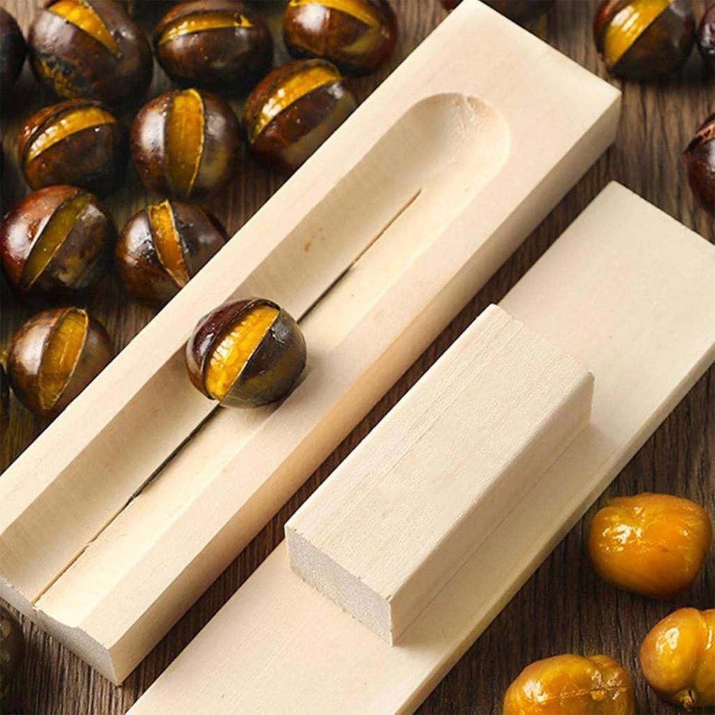 Manuelle Kastanien-Schälmaschine aus Holz Nussknacker-Werkzeug Tragbares Küchen-Nussschneidewerkzeug zum Öffnen, Knacken, Schälen von Walnüssen