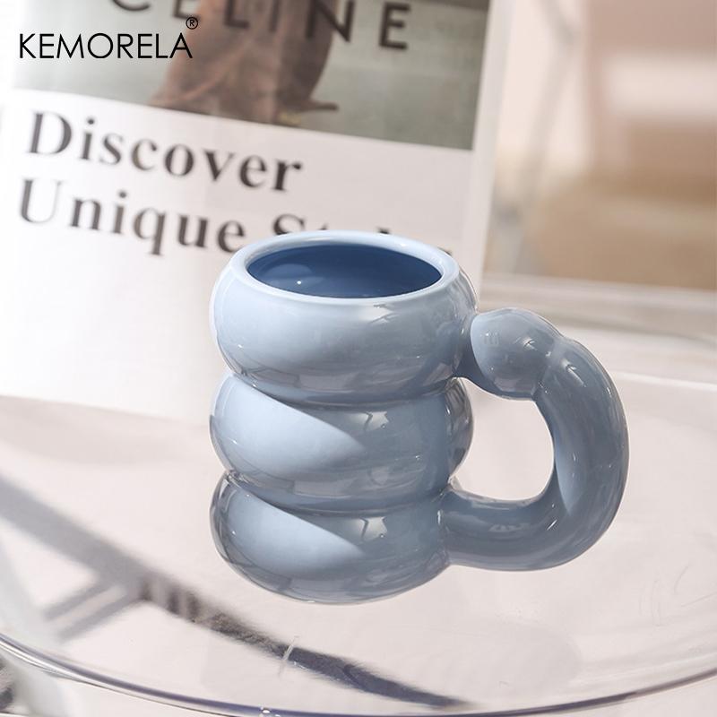 

Ceramic Mug with Handle Cute Circle Bubble Design Coffee Cup for Breakfast Milk Juice Tea Microwave Safe Water Drink 301-400ml синій