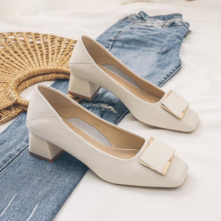 Work Shoes Women's Black 2025 New Soft Leather Thick Heels High Heels Professional Job Interview Not Tired Feet Women's Single Shoes