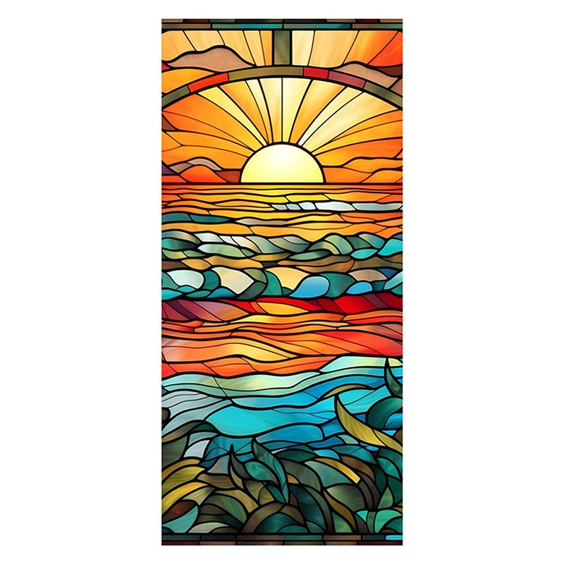 45x100cm Vitraliu Colorat Plantă Tropicală Floare Film pentru Ușă Fereastră PVC Adsorbție Statică Autocolant Sticlă Decor Acasă Decal Detașabil