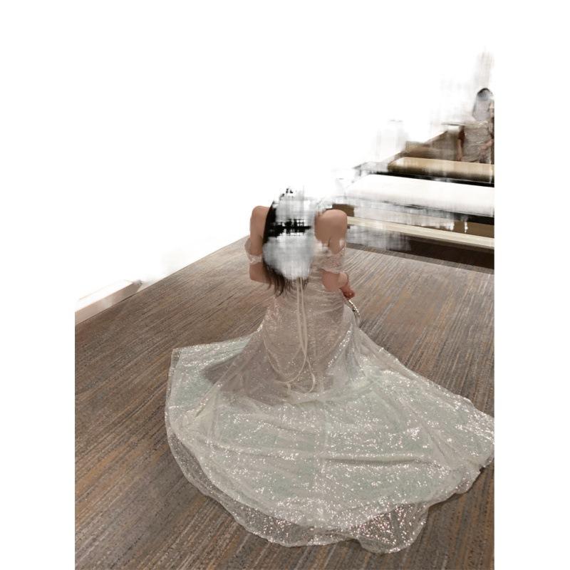 One-word Shoulder Light Luxury Evening Dress Skirt Women's High-end Sense Banquet Temperament Socialite Host High-end Niche Super Flash