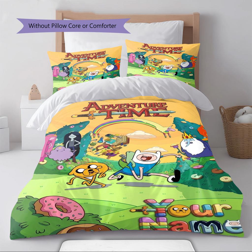Name Custom Adventure-Time Pattern Bedding Set Quilt Cover Pillowcase Home Decor Gift (1 * duvet cover + 2 * pillowcase, without core)