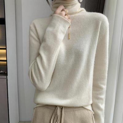 Maglione da donna a collo alto in spesso cashmere - Collo alto, vestibilità ampia, manica lunga, tinta unita, perfetto per l'autunno e l'inverno.