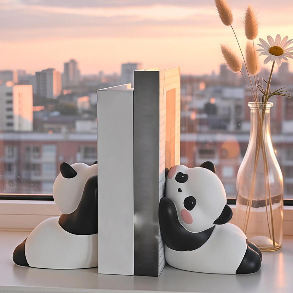 2pcs Cute Panda Bookends Resin Animal Book Ends For Shelves Desk, Home Office Library Decor, Desktop Bookshelf Organizer