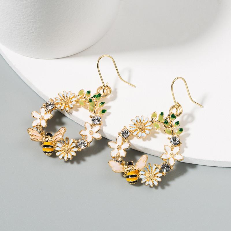 Earrings Female Metal Alloy Colorized Butterfly Creative Flower Diamond Dripping Oil