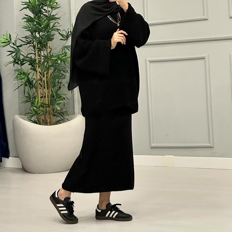 2025 Spring Women's Fashion: Loose Wide Sleeve Sweater & Midi Skirt Set