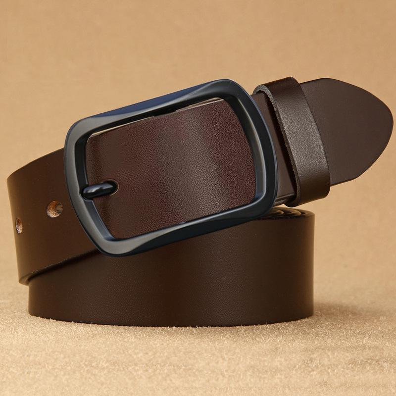Men's Retro Genuine Leather Belt - Pin Buckle Cowhide Waist Belt for Business and Casual Wear, Suitable for Middle-Aged and Young Men.