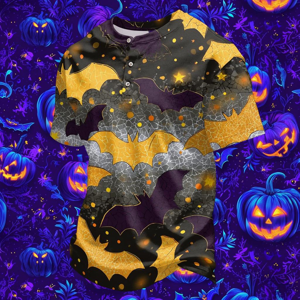 Men's Quick Dry Round Neck Short Sleeve T-Shirt with Halloween Print for Workout and Running