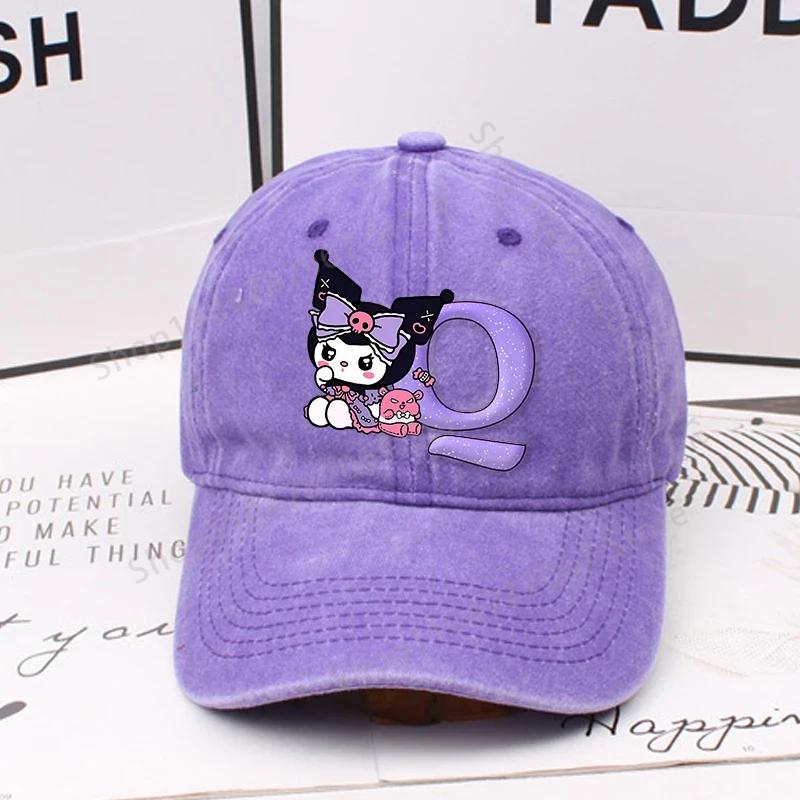 Kuromi Letter A-Z Baseball Cap for Women Sanrios Summer Adjustable Sun Hat Anime Cute Retro Sunbonnet Adult Headgear Kids Gifts