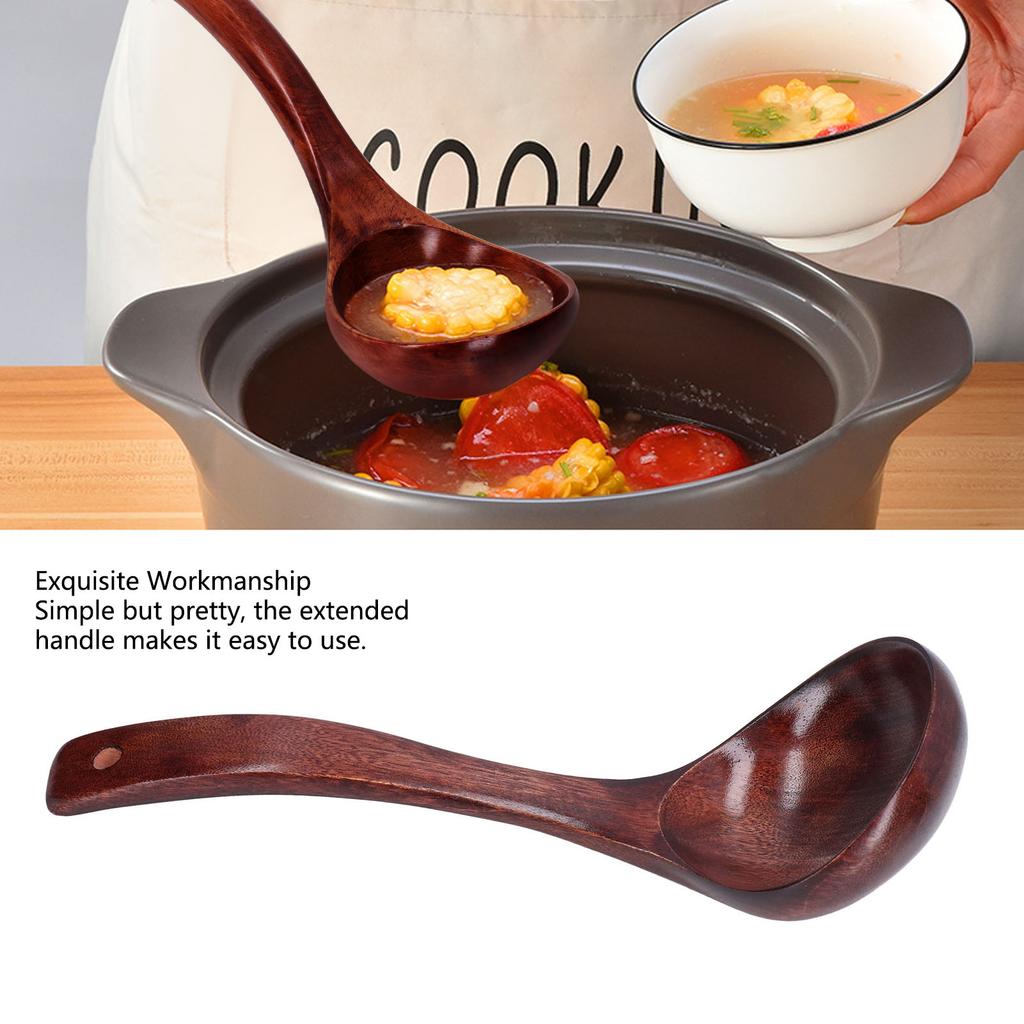 2Pcs Wooden Spoon Wood Scoop Ladle Handle Set Kit for Porridge Coffee Dessert