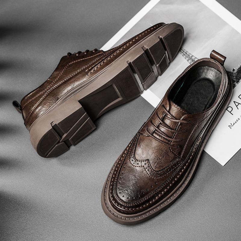 Brock men's shoes retro versatile casual leather shoes men's breathable suit business tooling derby shoes trendy leather