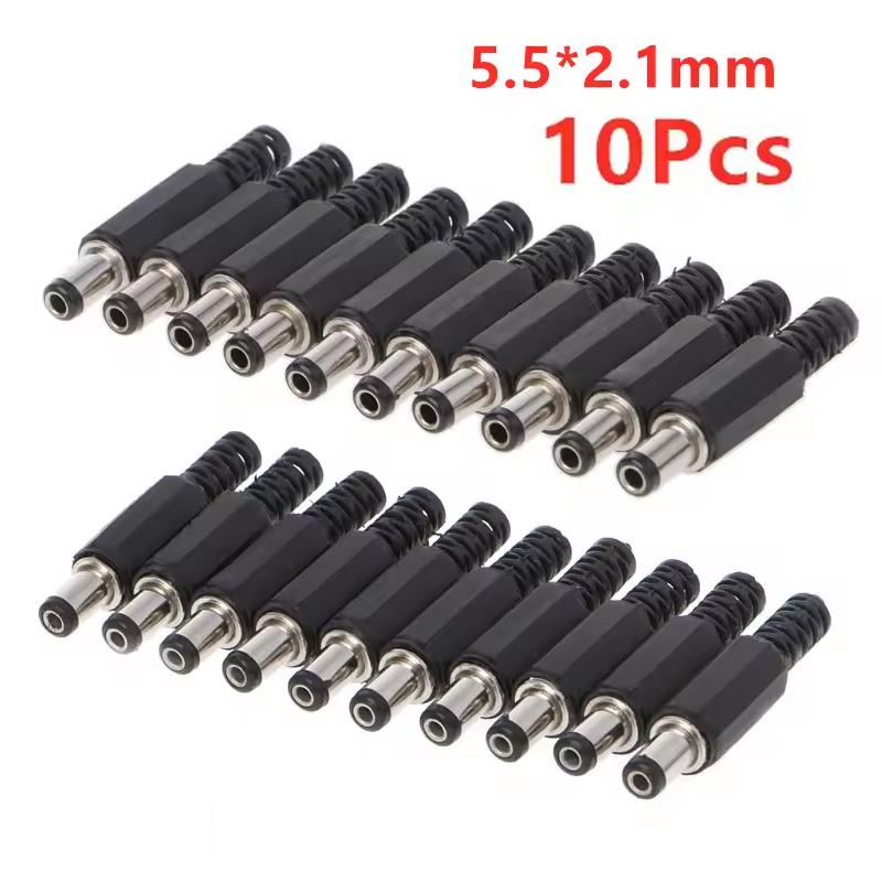 10pcs 5.5mm x 2.1mm DC Power Plugs Male Barrel Connectors Black