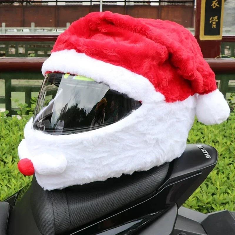 2pcs Santa Claus Helmet Cover Plush Christmas Hat for Motorcycle Helmet Happy New Year Party Supplies Xmas Cosplay Accessoories