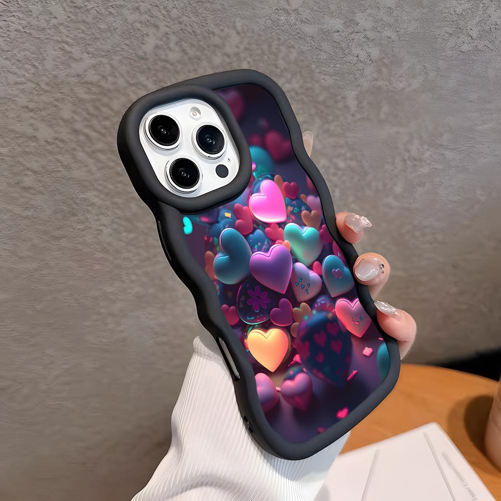 Y2K Leuchtende Herzen Wellige Kante TPU Handyhülle für iPhone 17 16 15 14 13 12 11 Air Pro Max Plus Buntes Cover