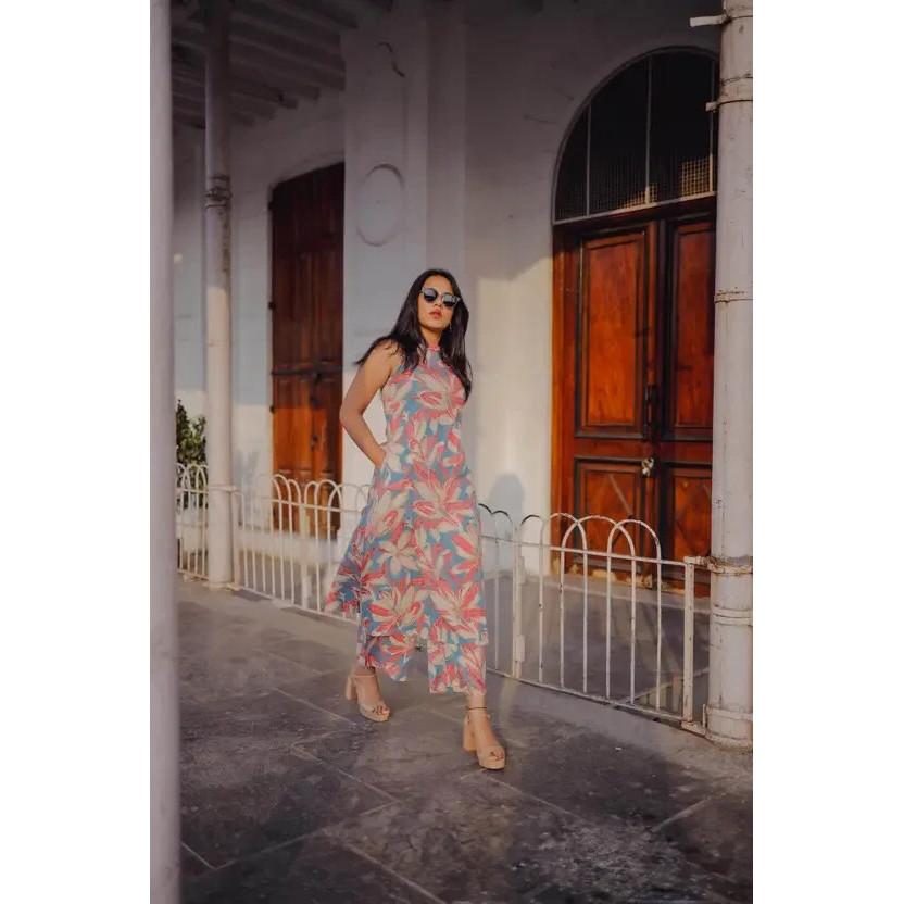 Women Party Wear Cotton Rayon Kurta Pant Set Indian Bollywood Top Tunic Kurti VSO-1696 c