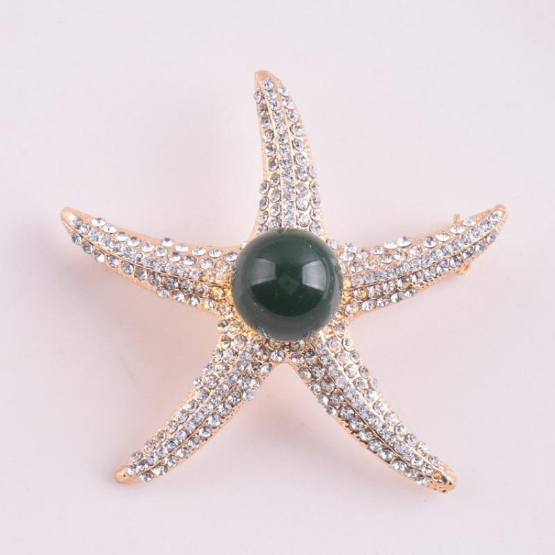 European and american style large diamond-studded starfish brooch, premium blue amber crystal corsage