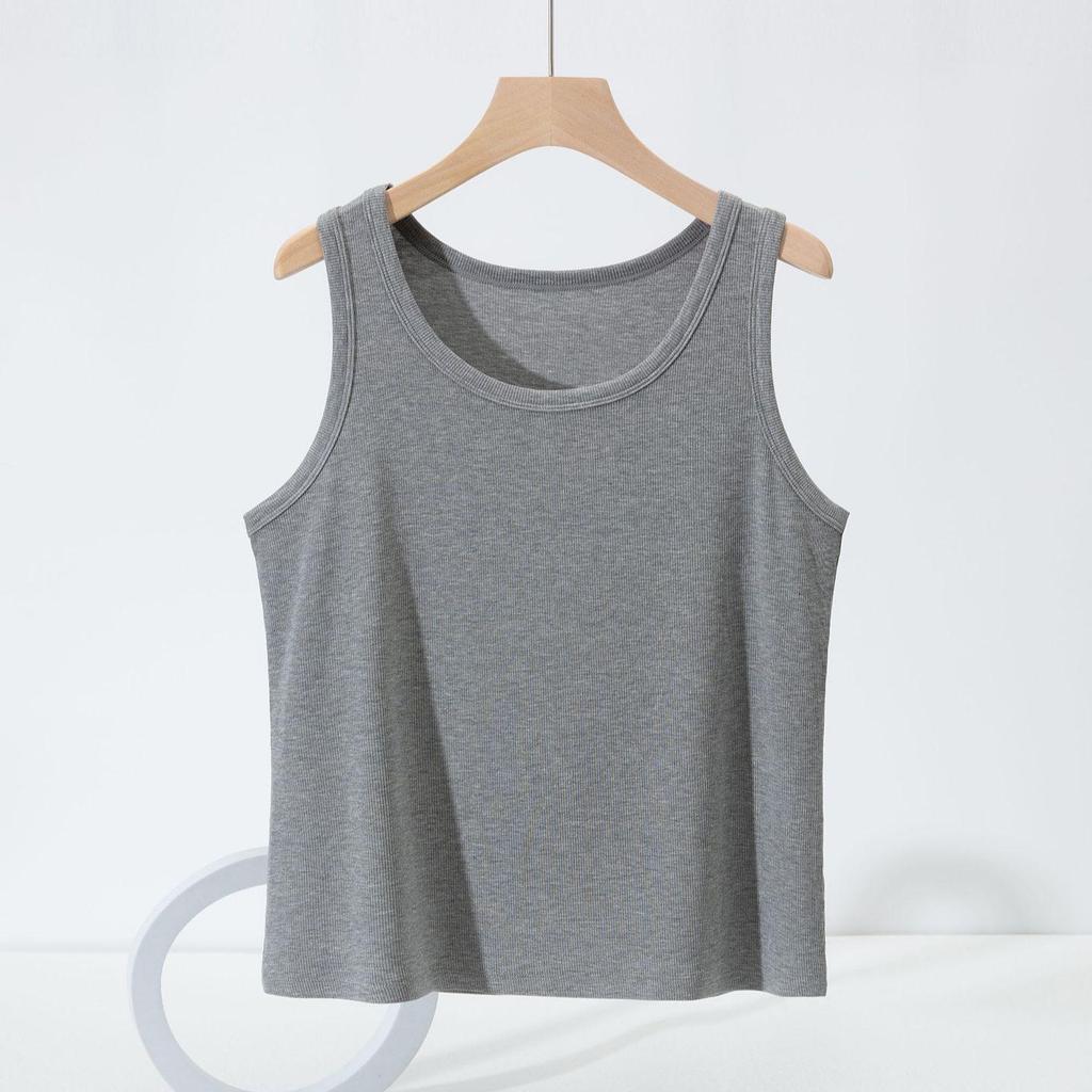 Plus Size Threaded Cotton Round Neck Vest - Spring/Summer Elastic Camisole for Women