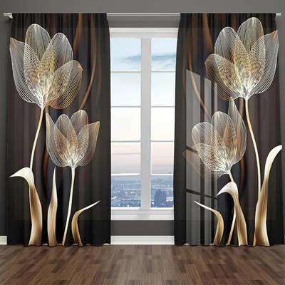 2-Piece Retro Floral Pattern Curtains for Living Room 3D Digital Printing Decoration Grommet Top Pastoral Style Home Decor - Eas