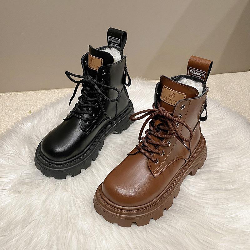 Northeast Cold Resistant Cotton Boots Women's Fur Integrated Genuine Leather Wool Snow Boots Thick Soled and Plush Thick Warm Martin Boots