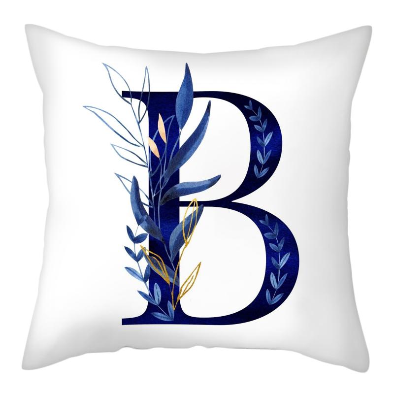 45x45cm Creative Floral Surround Design 26 Letters Blue Pillowcase Wedding Party Home Decor Sofa Office Seat Cushion Cover