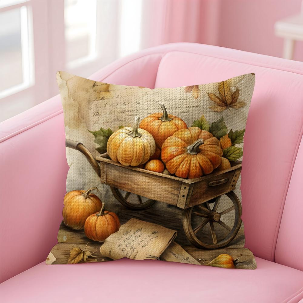 Fodera Cuscino Riscaldante Zucca Fodera Cuscino in Lino Naturale Stampa Double-Sided Cuscino Decorativo per Divano Arredamento Casa Regalo