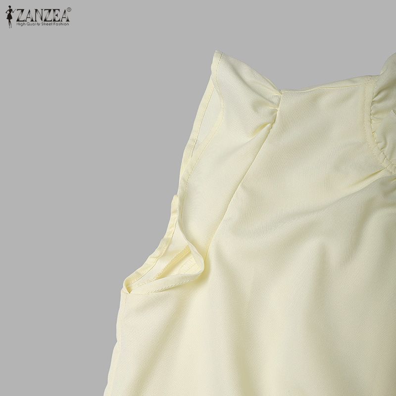 ZANZEA Women Stand Collar Summer Casual Short Sleeve Dress